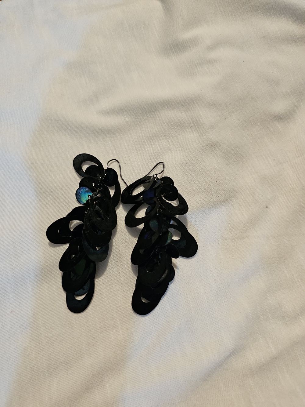 Black Layered Dangle Sequin Earrings - Elegant Drop Style